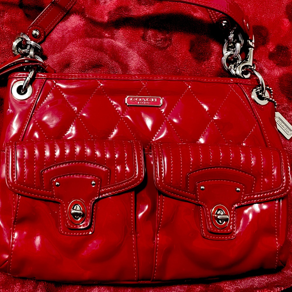 Bright red coach purse medium size